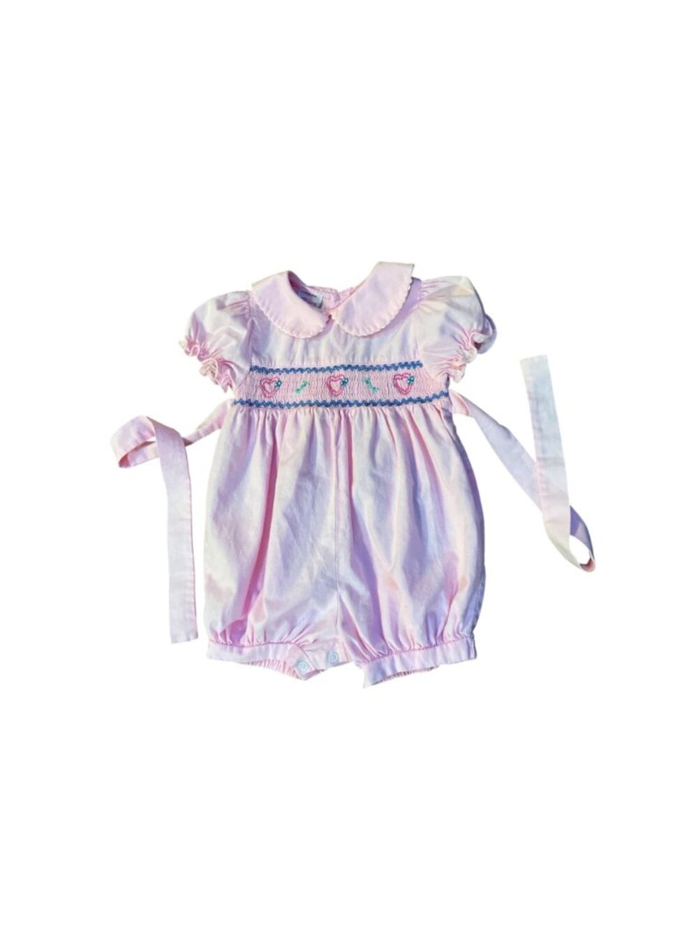 Vintage Allison Ann 24M Pink Smocked Bubble Romper Hearts Flowers Used - Picture 3 of 13